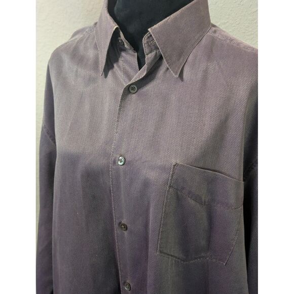 MARTIN GORDON 70% Silk Blend Dress Shirt L Luxury Lounge Mauve/Plum Textured - Picture 2 of 6